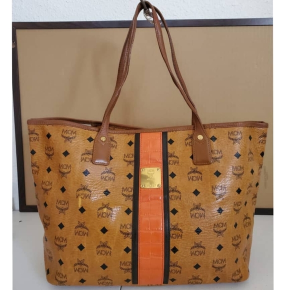 MCM Handbags - MCM Cognac Visetos Cohide Shopper Tote